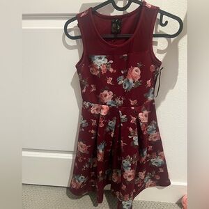 Elegant Floral Kids Dress - Burgundy and Blue